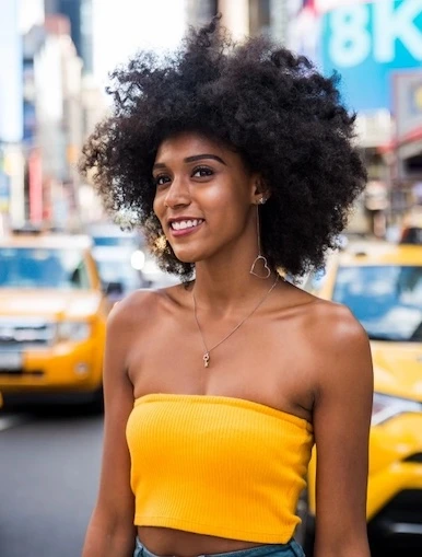 young woman walking in the city