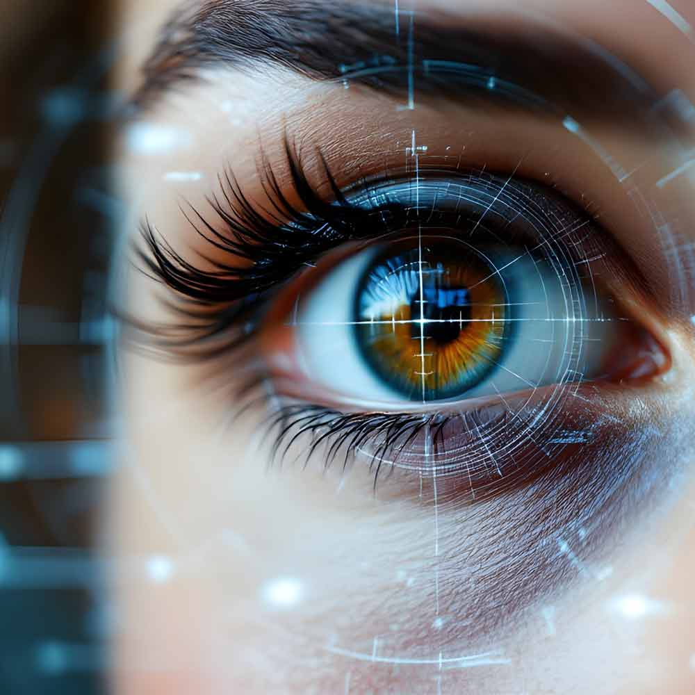 close up of eye with laser overlay